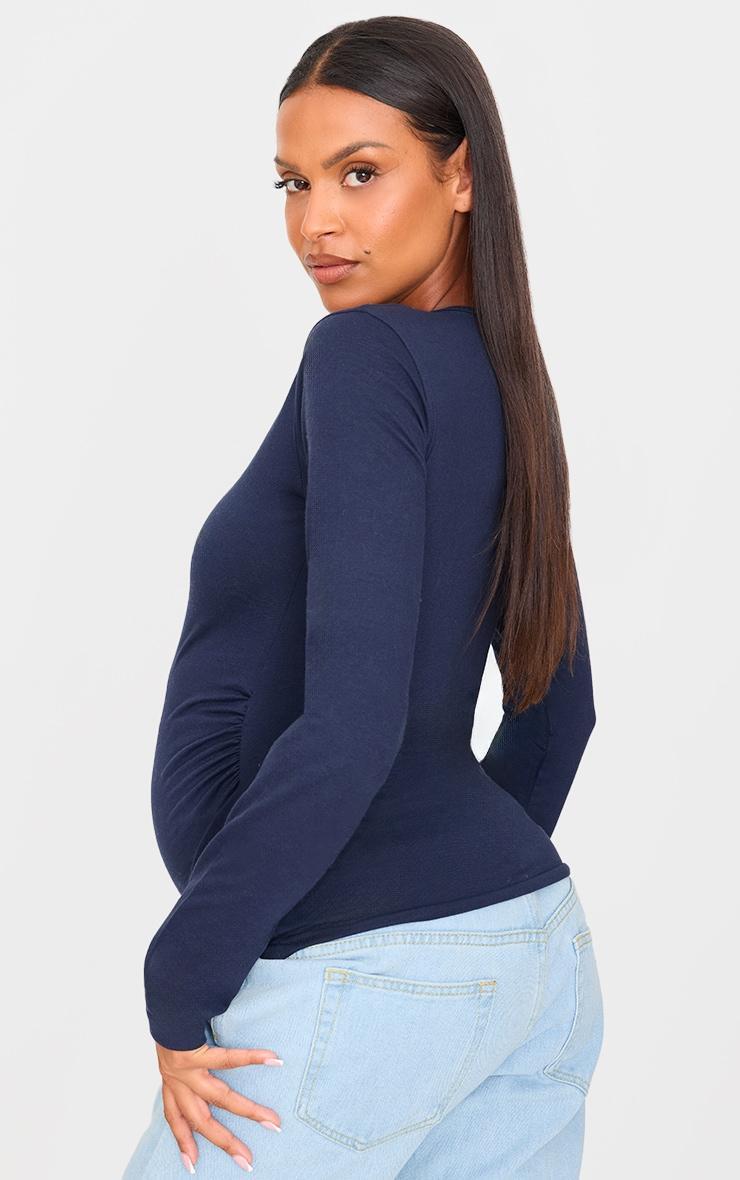 Maternity Navy Crew Neck Long Sleeve Fitted Top Product Image