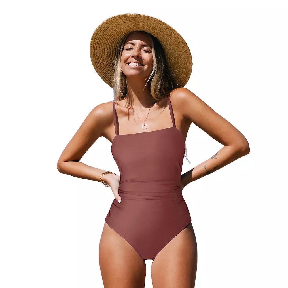 Women's Cupshe Sandy Shirred Strappy Cutout One Piece Swimsuit, Size: XS Product Image