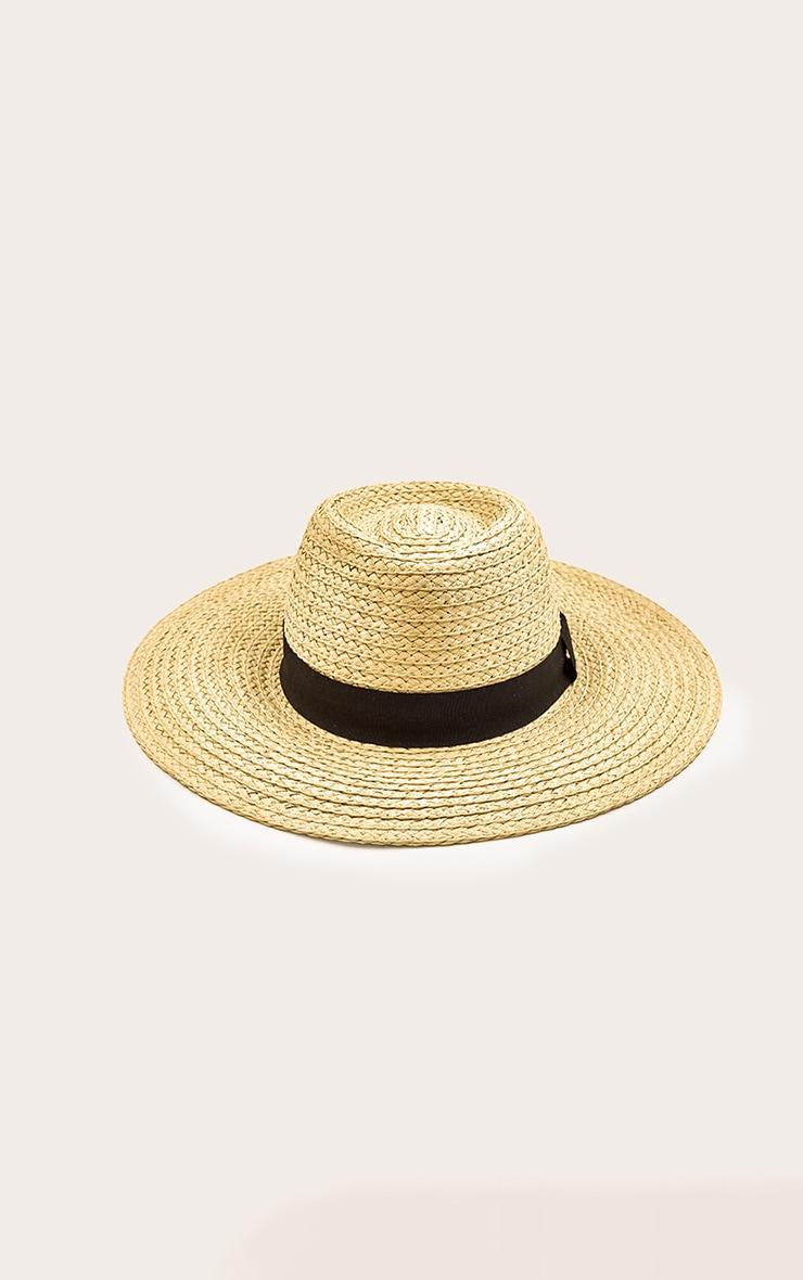 Natural Raffia Sun Hat with Black Ribbon Detail Product Image