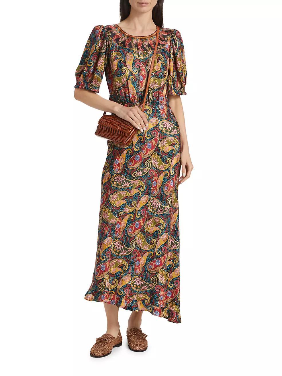 Vida Paisley Satin Midi-Dress Product Image