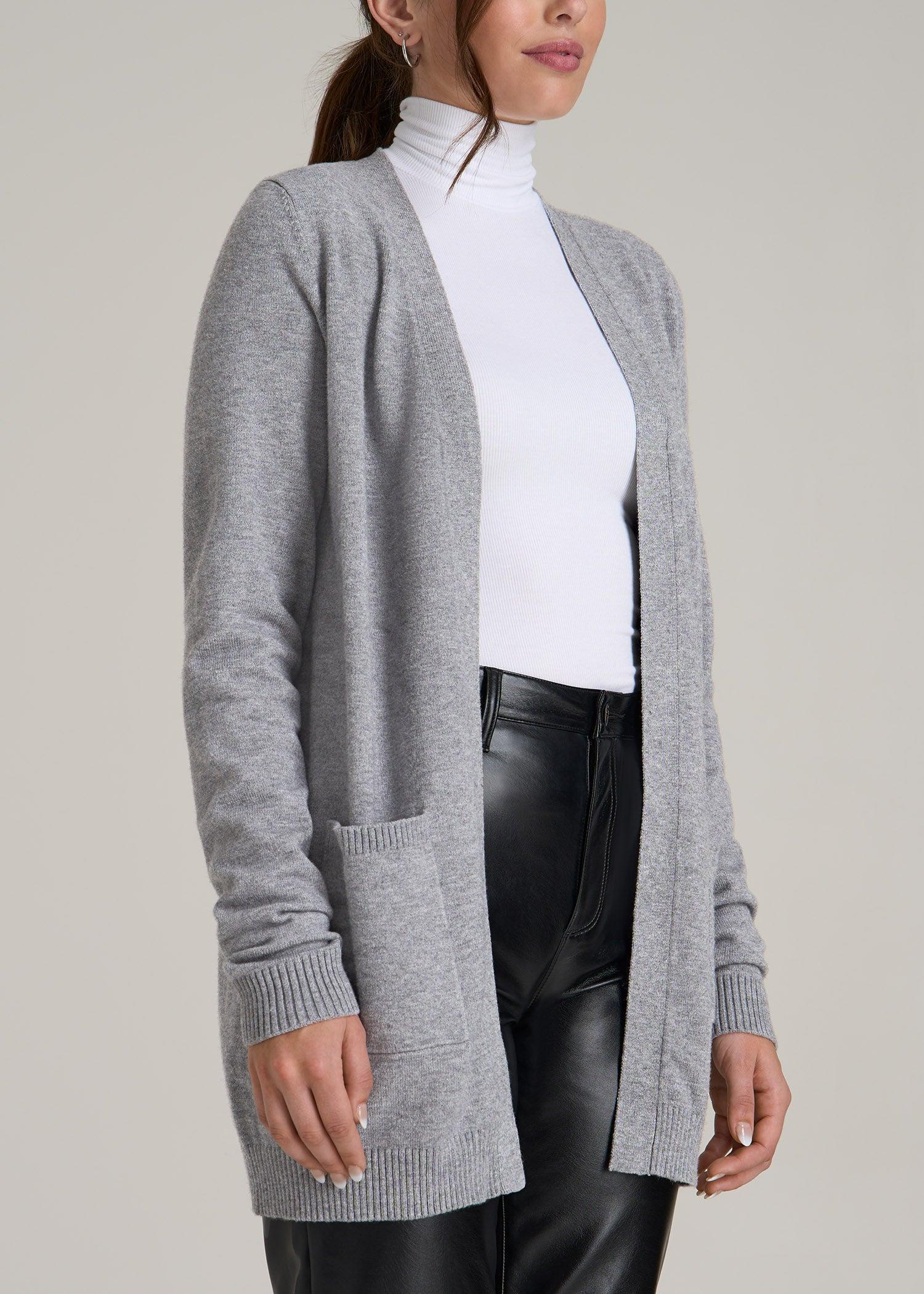 Open-Front Long Cardigan Sweater for Tall Women in Ash Grey Mix Product Image