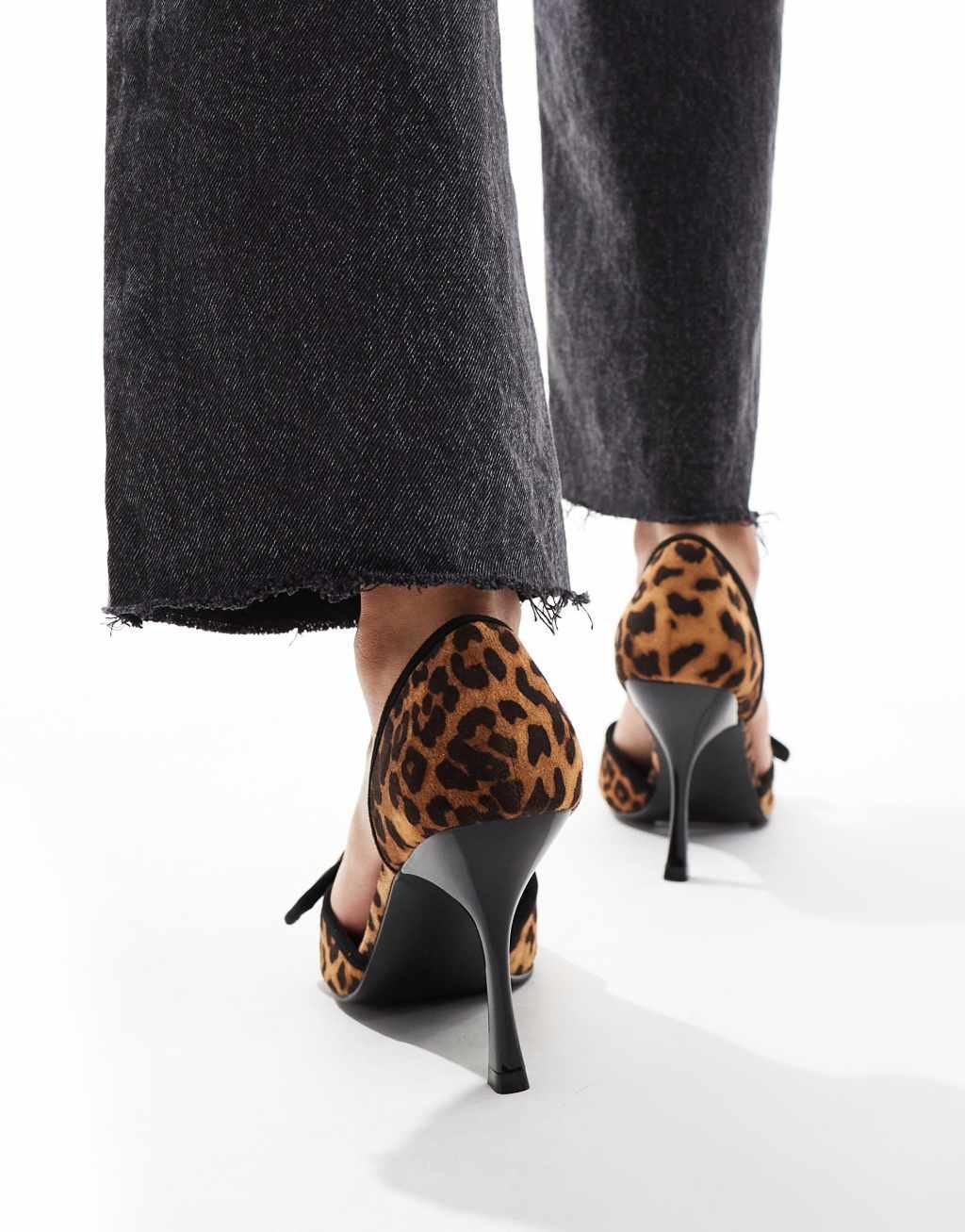 Public Desire Elton two part pointed heels with embellsihed buckle detail in leopard Product Image