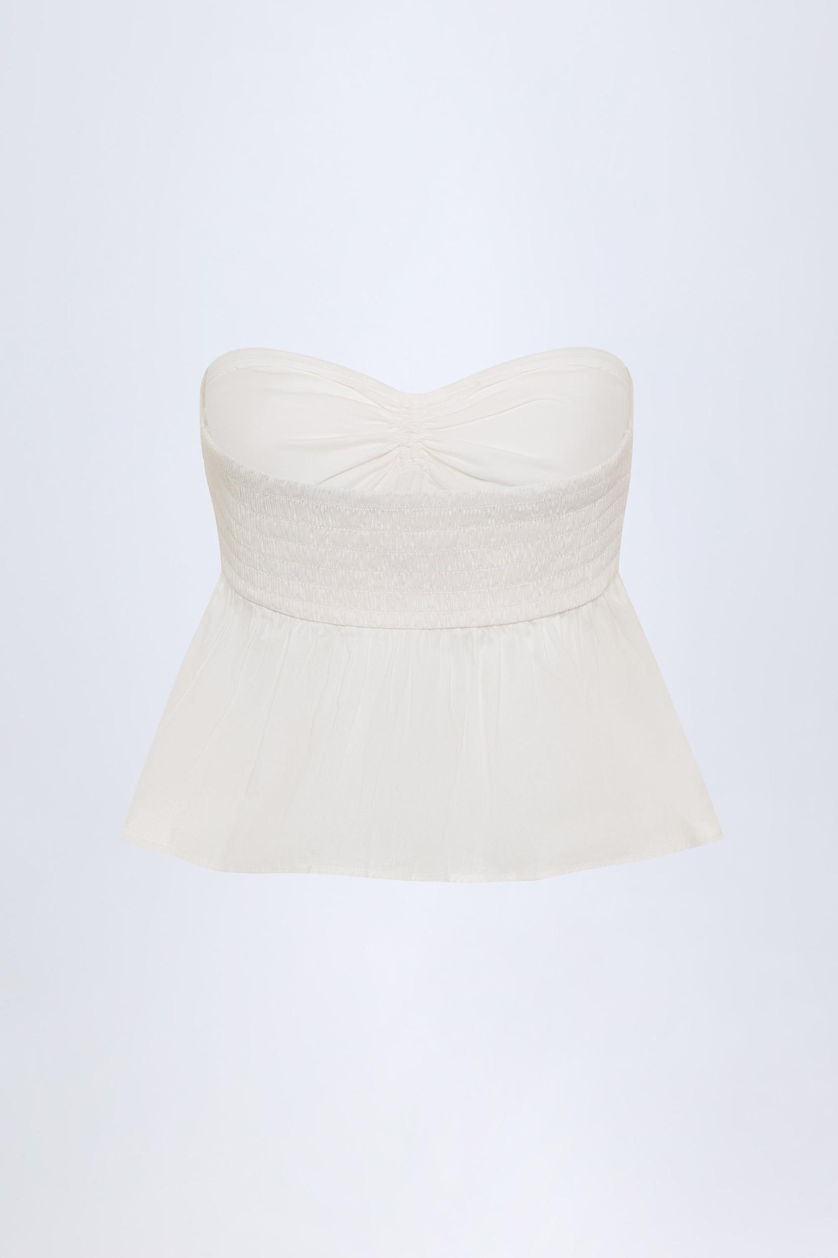 Tie-Front Strapless Cotton-Poplin Crop Top in White Product Image