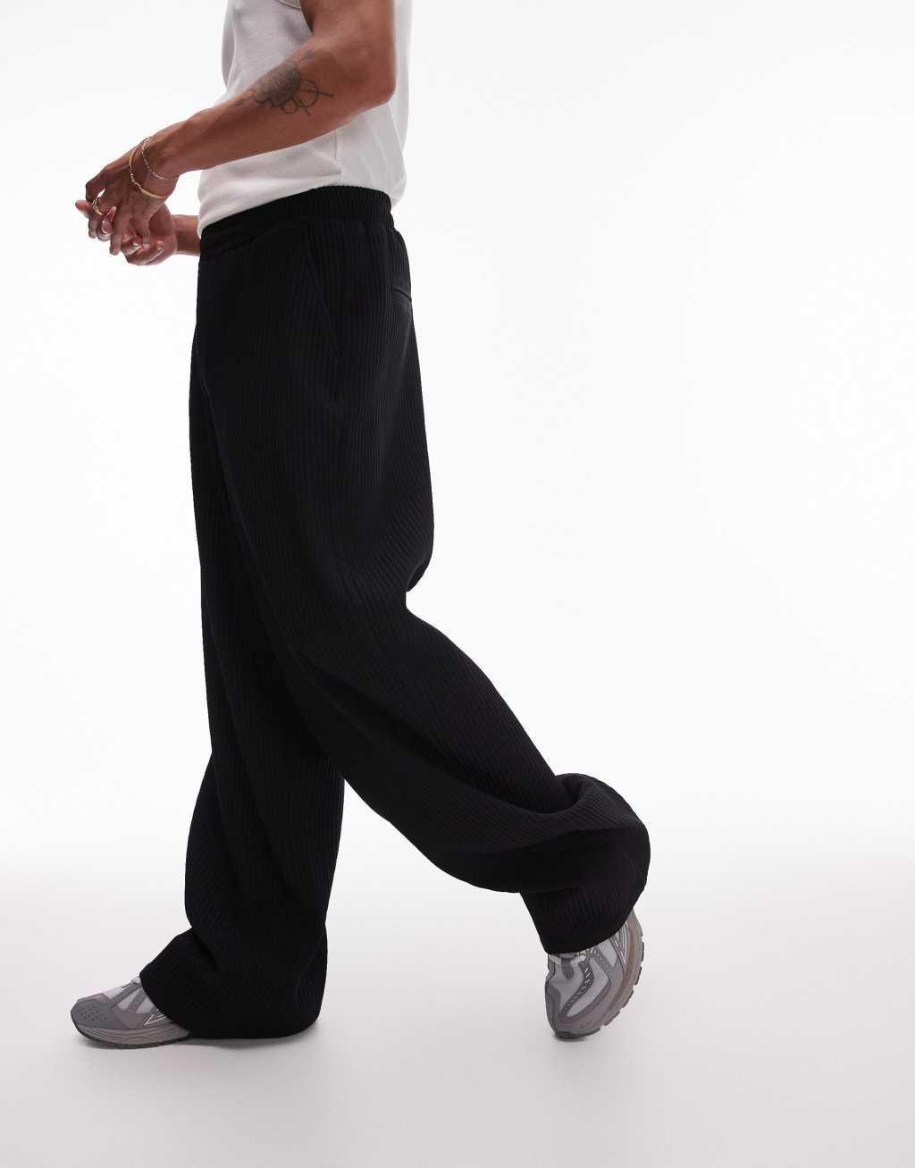 Topman extra wide plisse pants in black Product Image