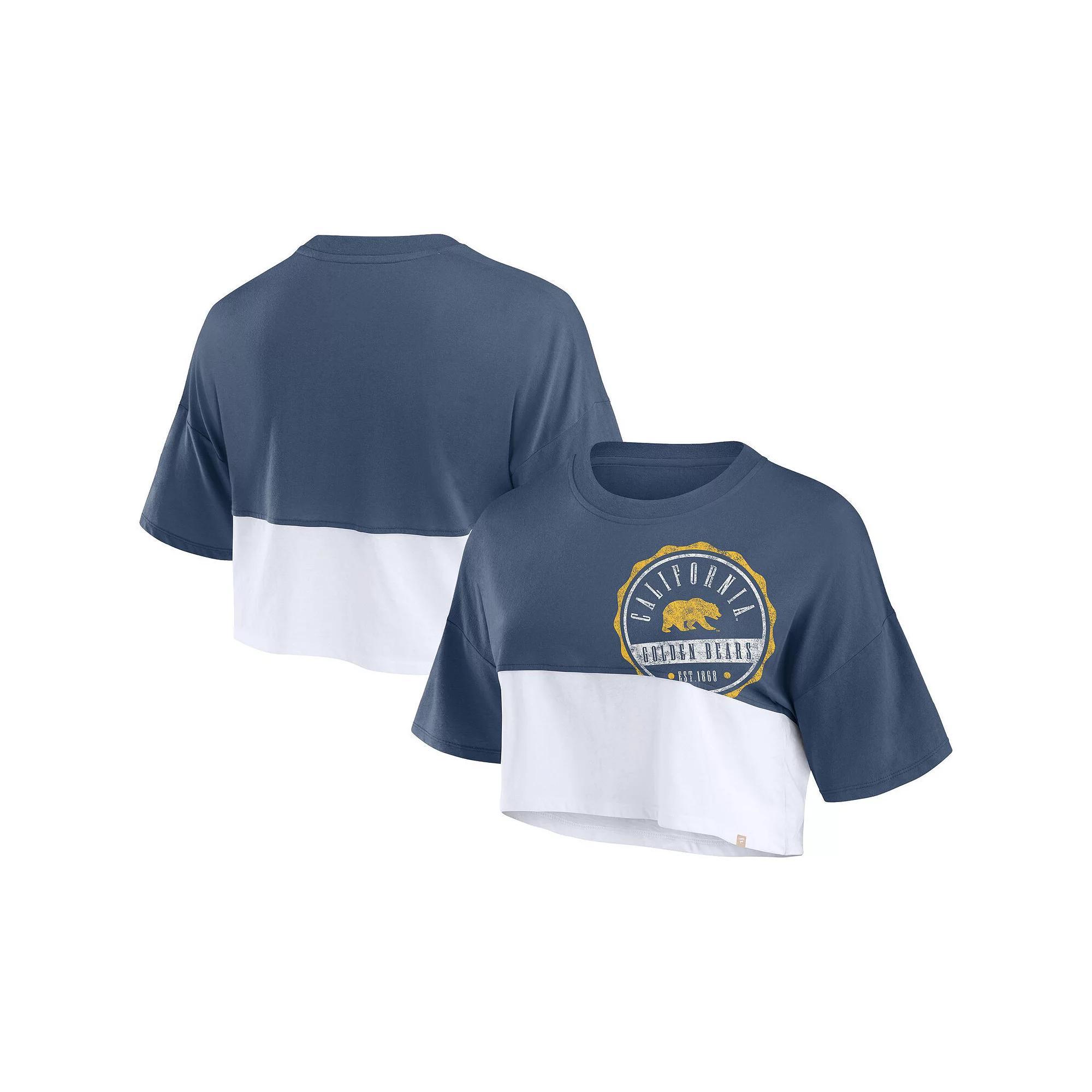 Women's Fanatics Navy/White Cal Bears Oversized Badge Colorblock Cropped T-Shirt, Size: 3XL, Blue Product Image