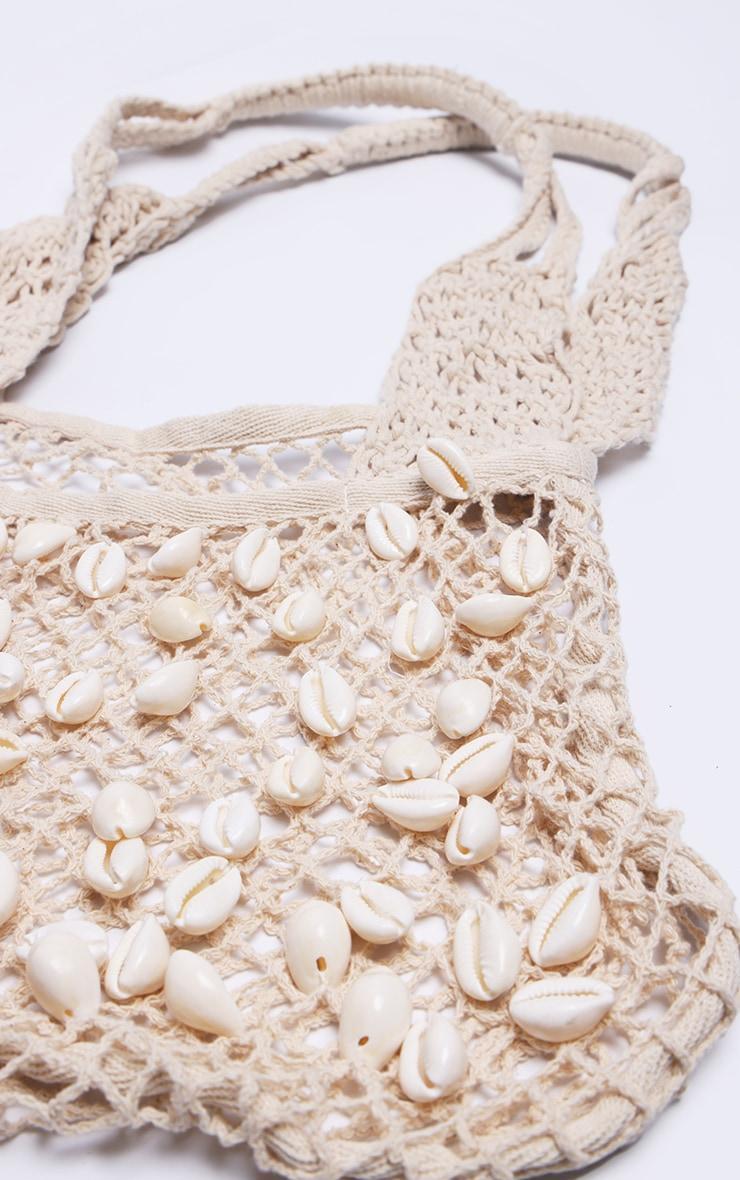 Cream Crochet Knit Shell Detail Beach Shopper Bag Product Image