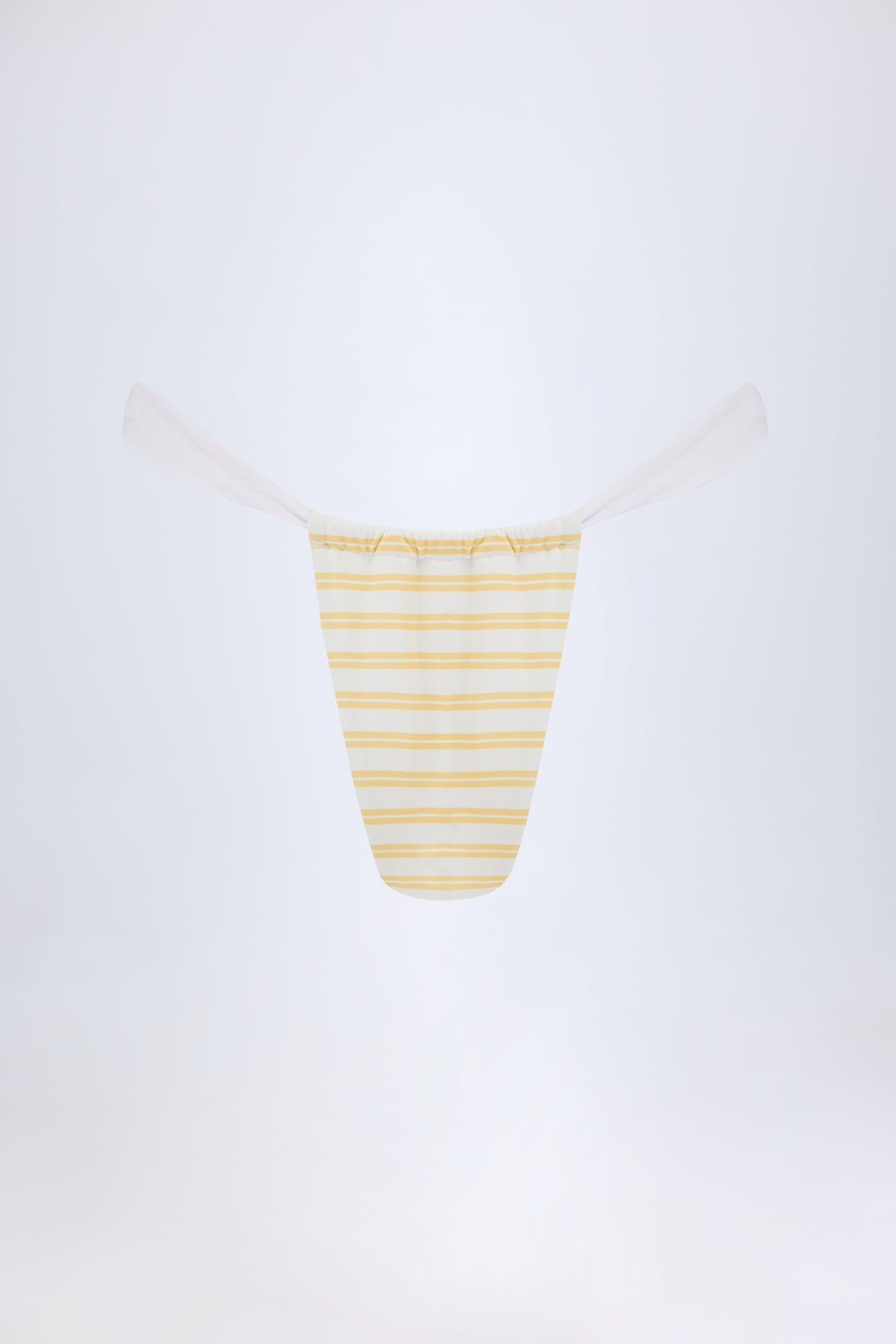 Ruched Cheeky Bikini Bottoms in Lemon Yellow Double Stripe Product Image