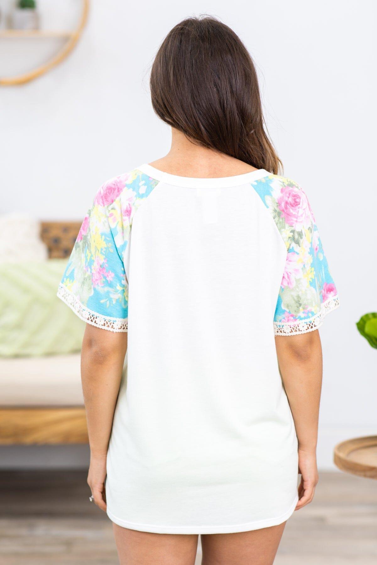 Ivory Multicolor Print Sleeve Top Product Image