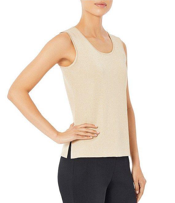 Ming Wang Scoop Neck Sleeveless Side Slit Metallic Shimmer Knit Tank Product Image
