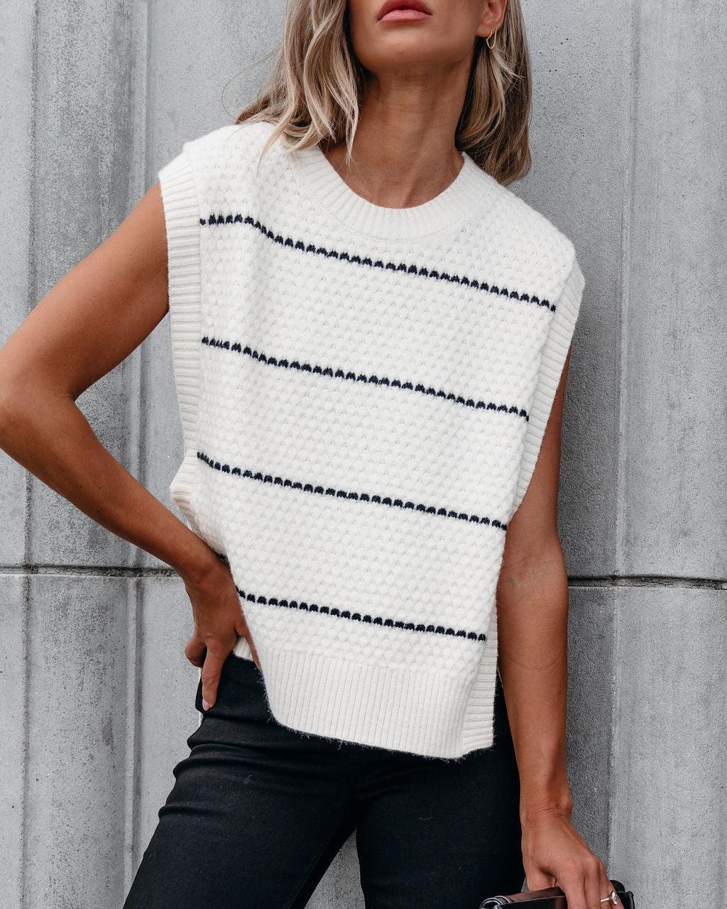 Muse By Magnolia Cream and Black Striped Sweater Vest - FINAL SALE Product Image