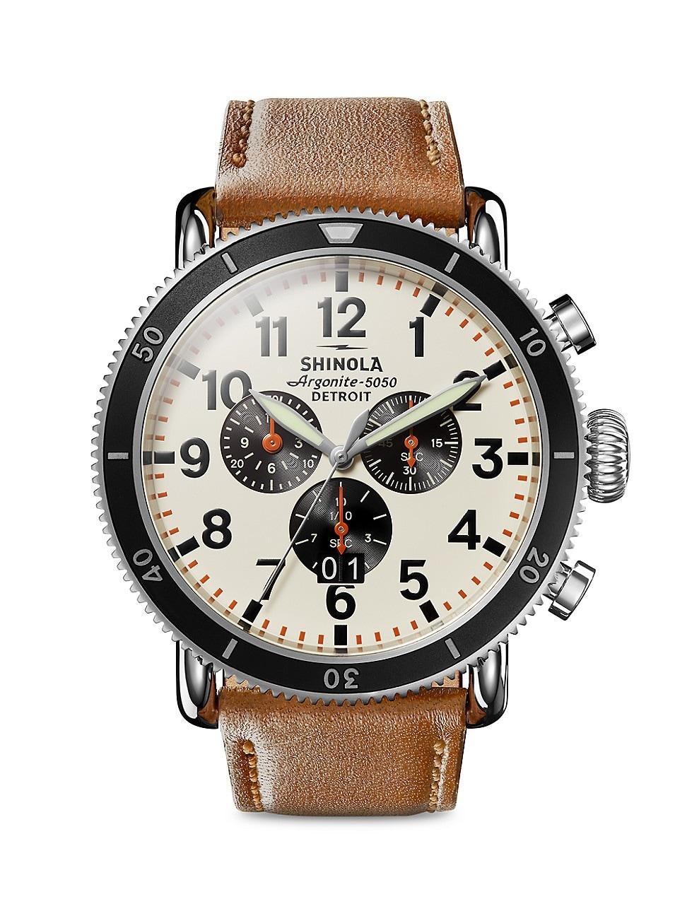 Mens 48mm Runwell Sport 3-Eye Chronograph Leather Watch Product Image