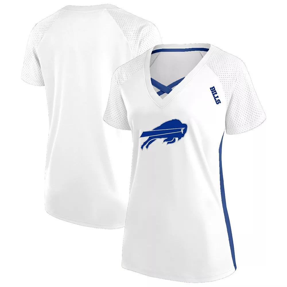 Women's Fanatics  White Buffalo Bills Plus Size Glitter Lace-Up V- Neck T-Shirt, Size: 4XL Product Image
