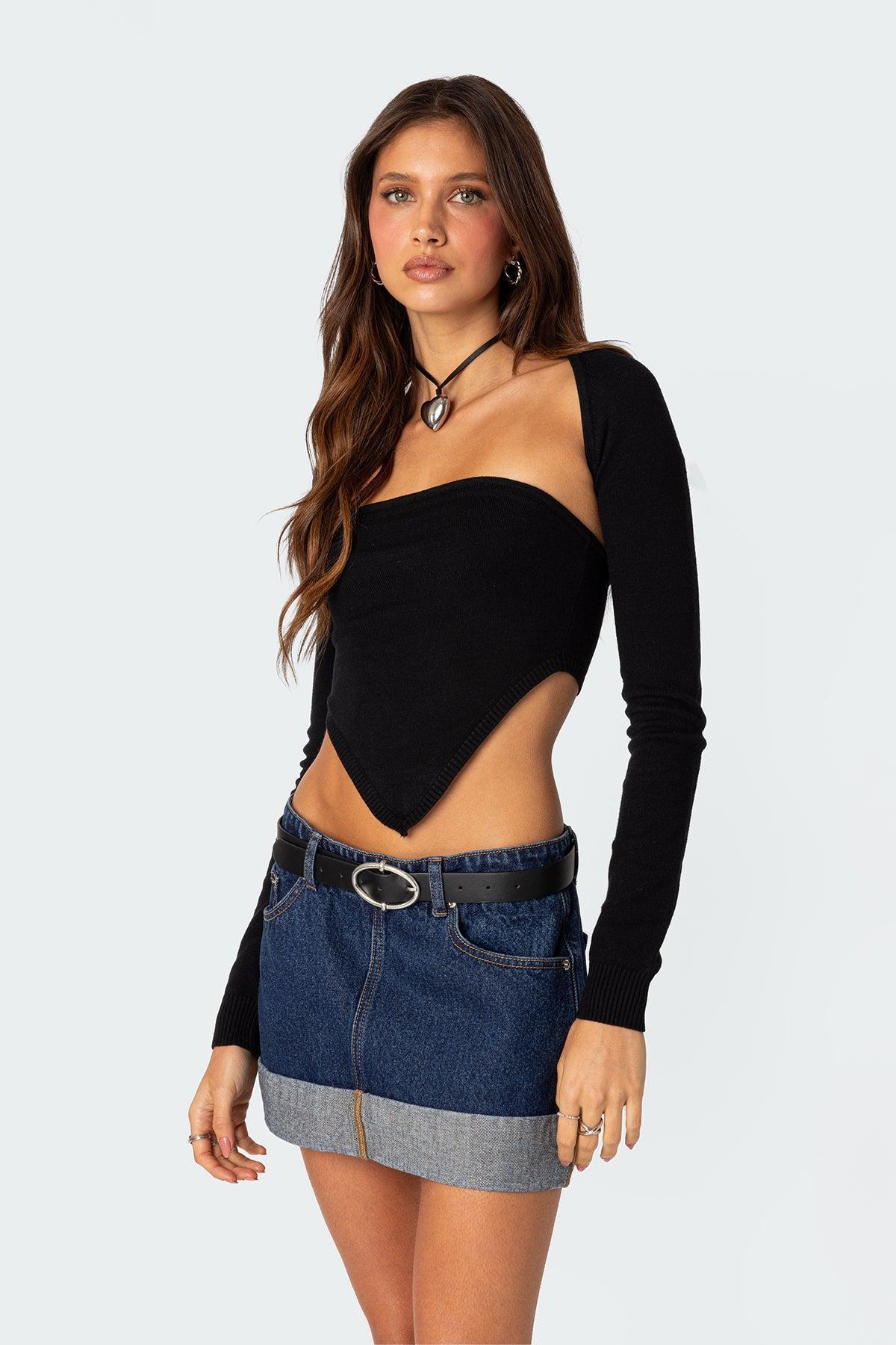 Two Piece Knit Triangle Shrug Top Product Image