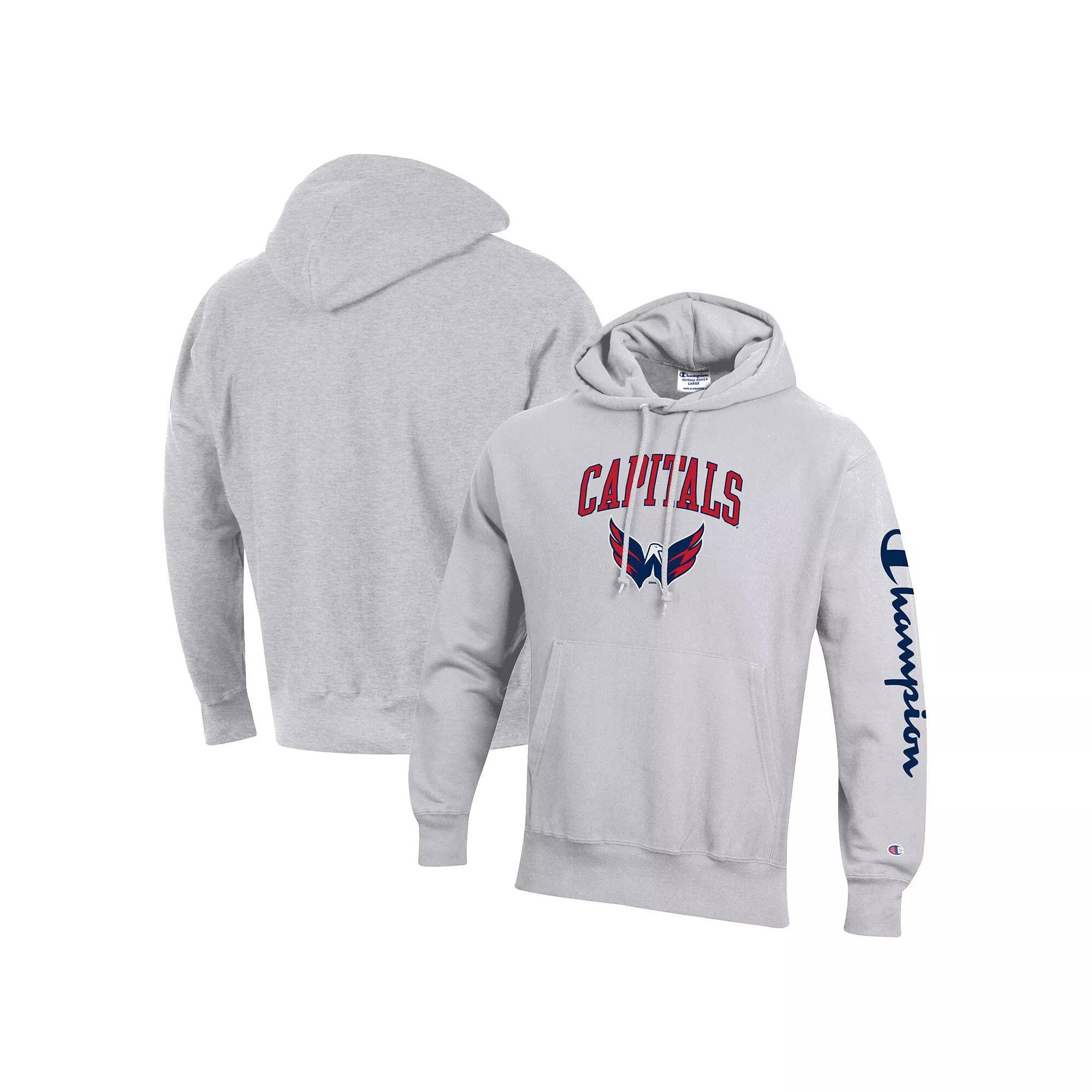 Men's Champion Heather Gray Washington Capitals Reverse Weave Pullover Hoodie,  Product Image