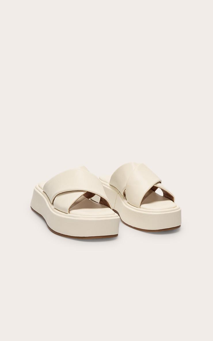 Cream Pu Round Toe Cross Strap Flatform Sandals Product Image