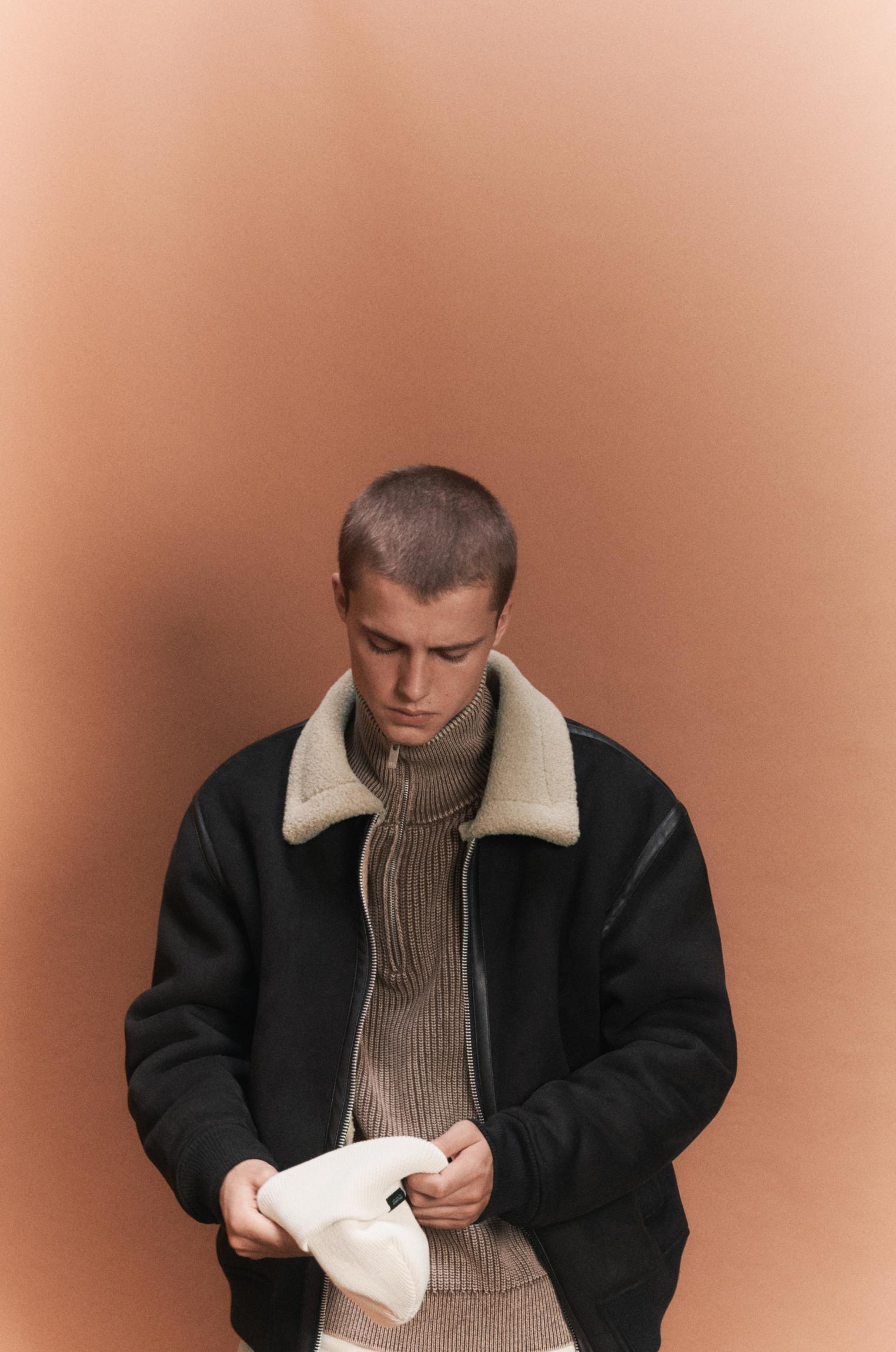 Faux suede jacket with faux shearling lining Product Image