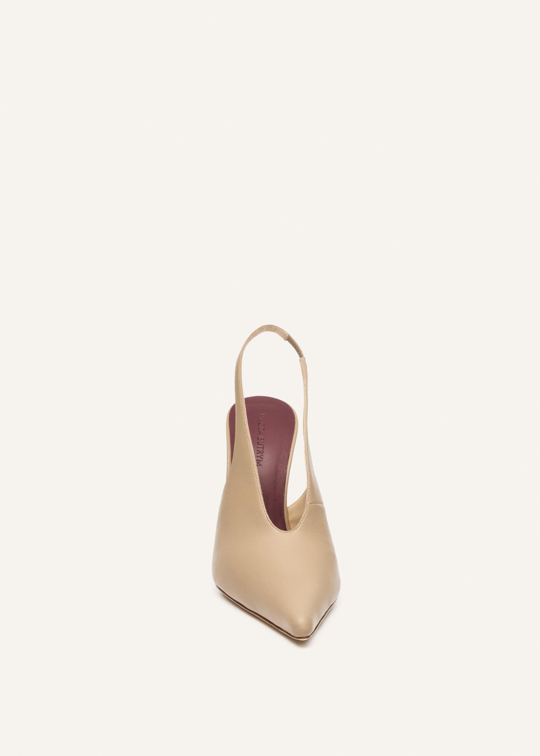 Slingback pointed heel in beige leather Product Image