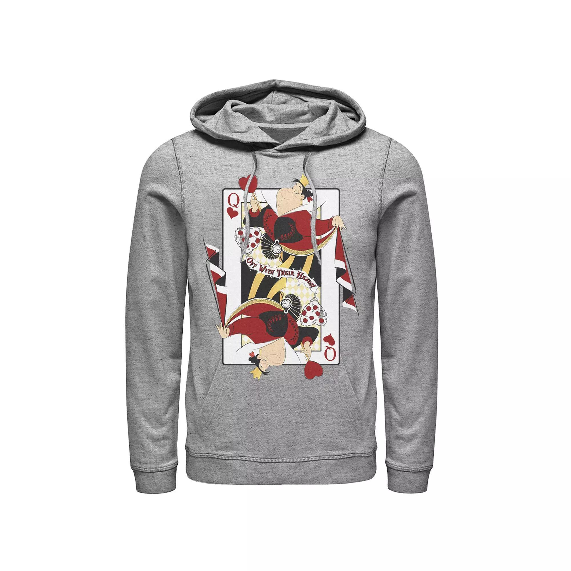 Disney's Alice In Wonderland Queen Of Hearts Playing Card Men's Hoodie, Size: Large, Athletic Grey Product Image