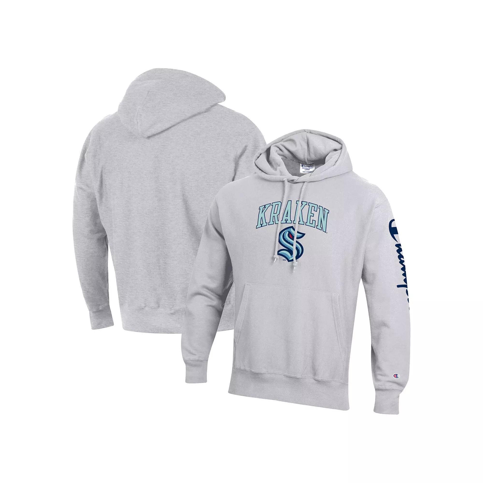 Men's Champion Heather Gray Seattle Kraken Reverse Weave Pullover Hoodie, Size: Medium, Krk Grey Product Image