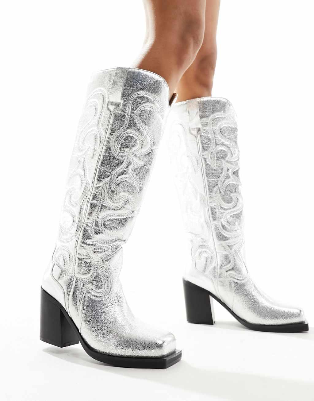 Public Desire Wide Fit Austine knee boot with western stitching Product Image