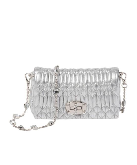 MIU MIU Matelassé Embellished Shoulder Bag In White Product Image