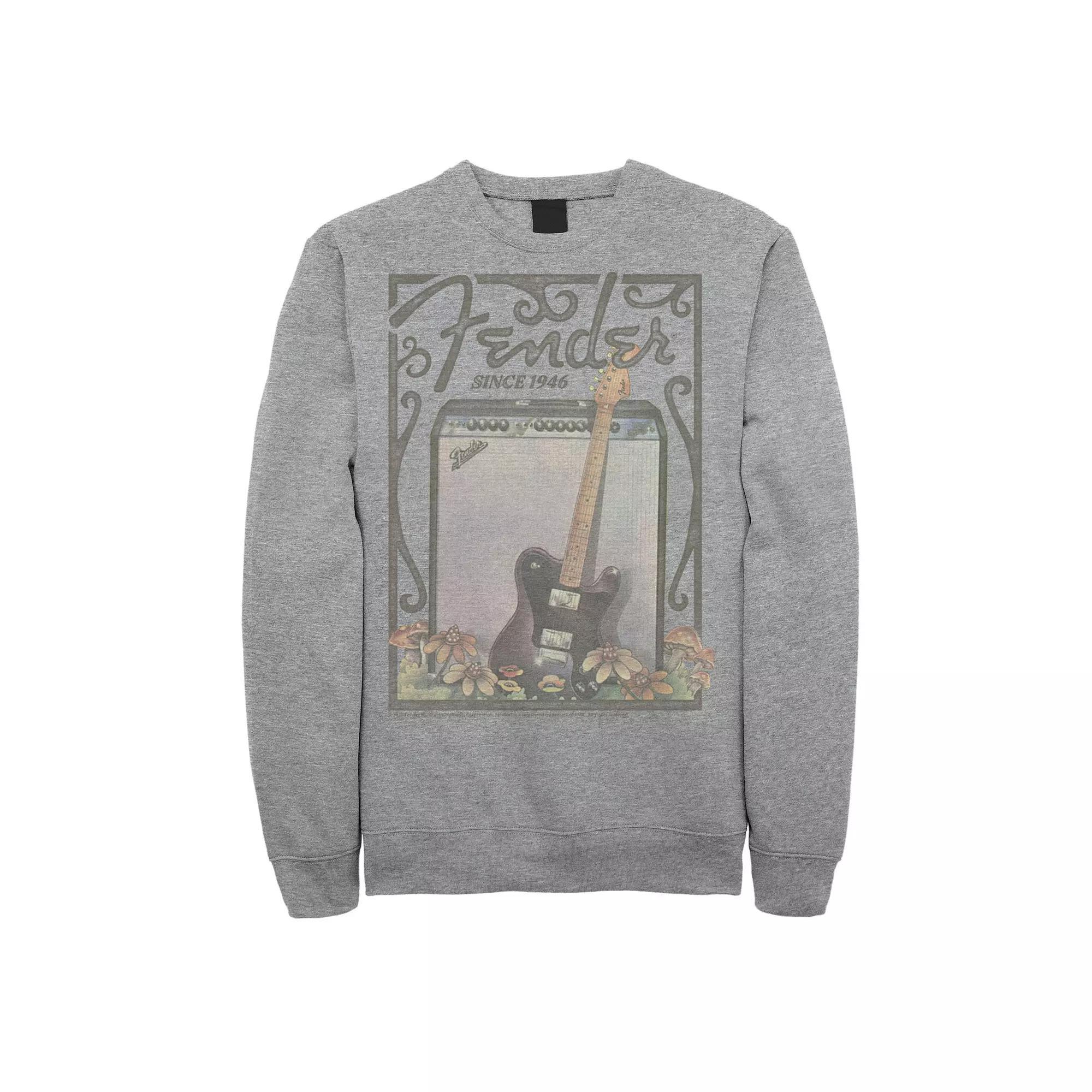 Men's Fender Since 1946 Floral Poster Sweatshirt, Size: Large, Athletic Grey Product Image