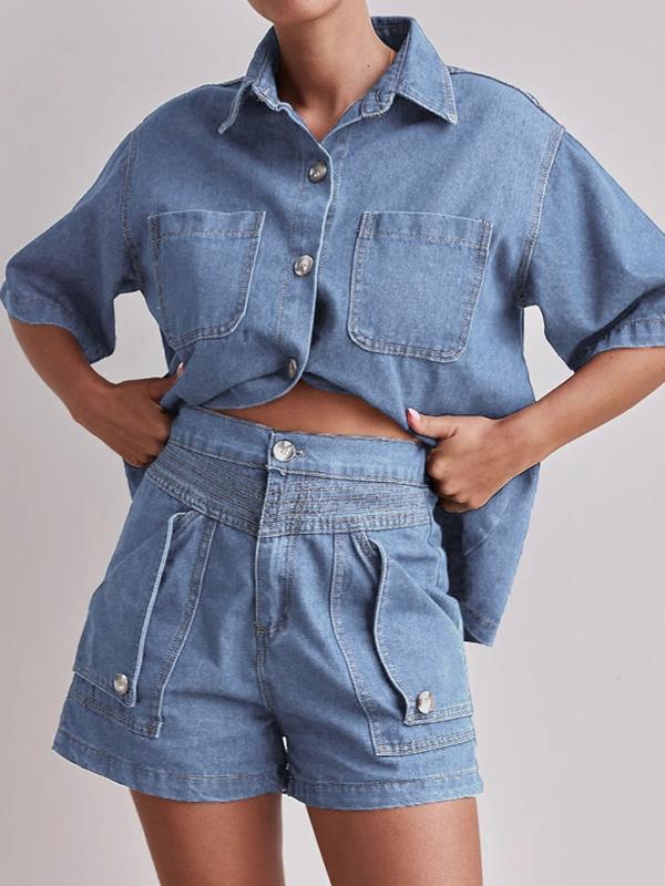 Loose Short Sleeves Split-Joint Lapel Blouses&Shirts Tops Product Image