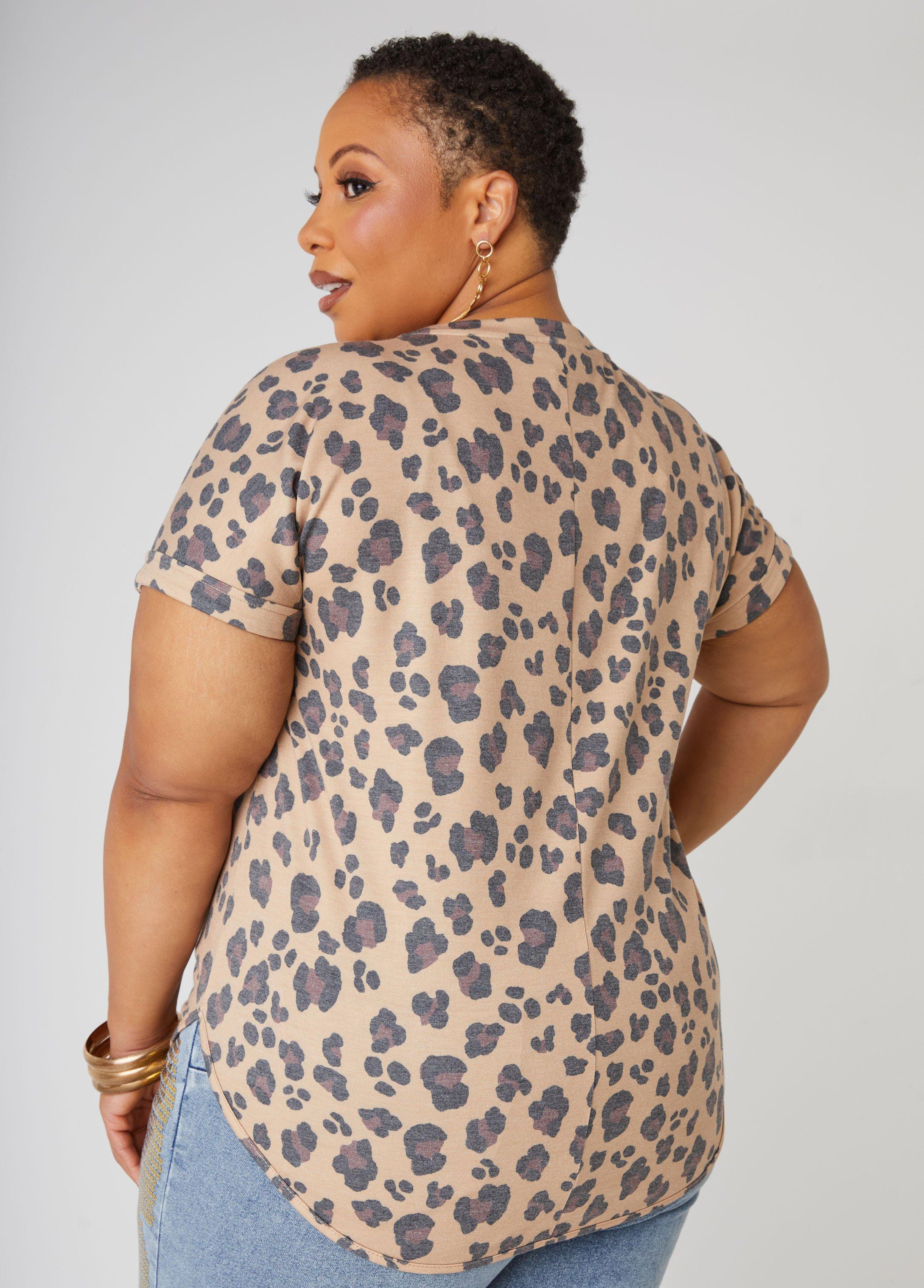 Plus Size Queen Sequined Leopard Print Tee Ashley Stewart Product Image