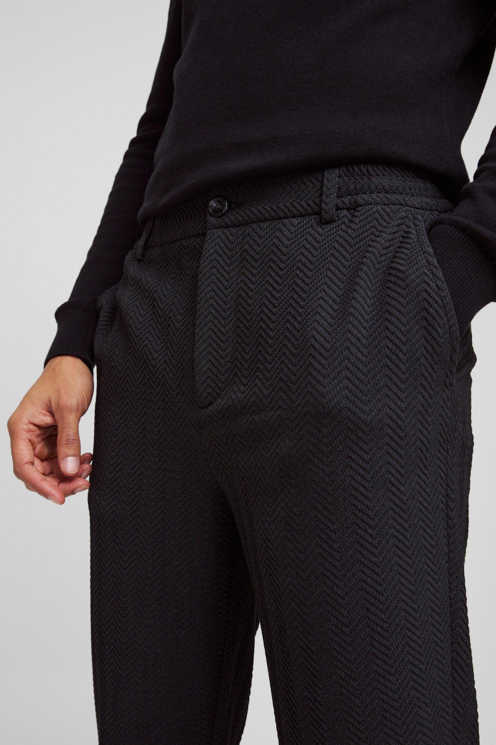 Half Elastic Waistband Stretch Herringbone Tailored Straight Pants | boohooMAN USA Product Image