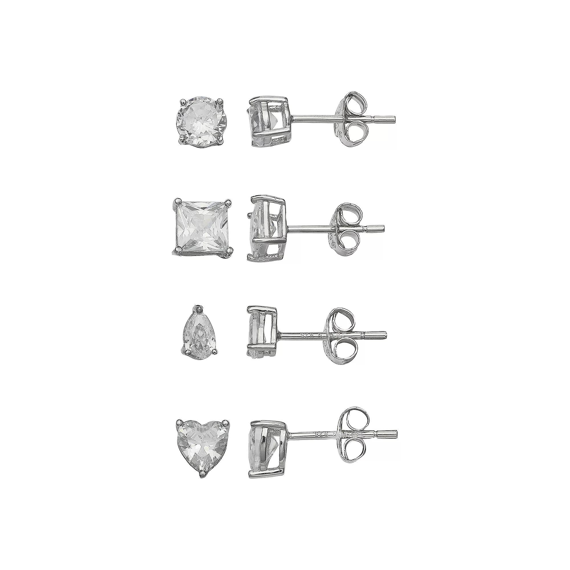 PRIMROSE Sterling Silver Cubic Zirconia Earring Set, Women's, Silver Tone Product Image