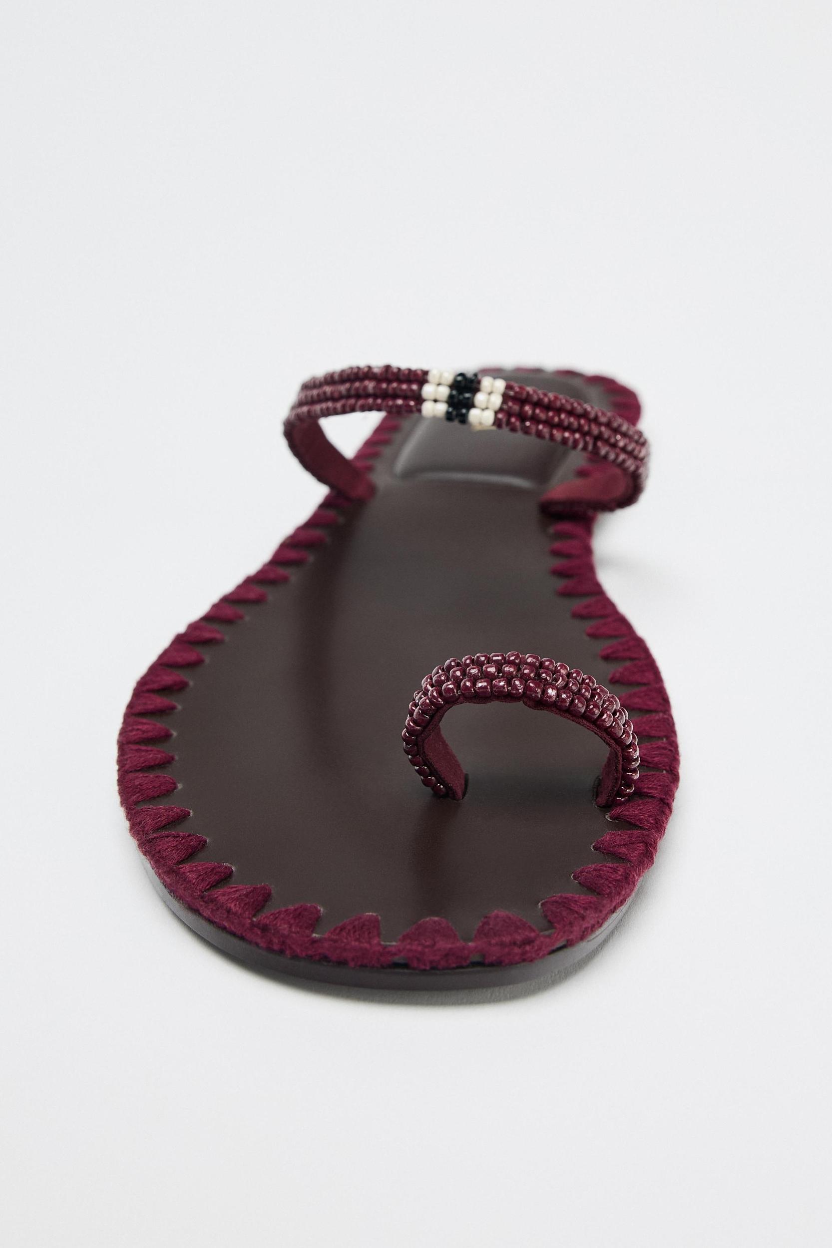 BEADED TOPSTITCHED SANDALS Product Image