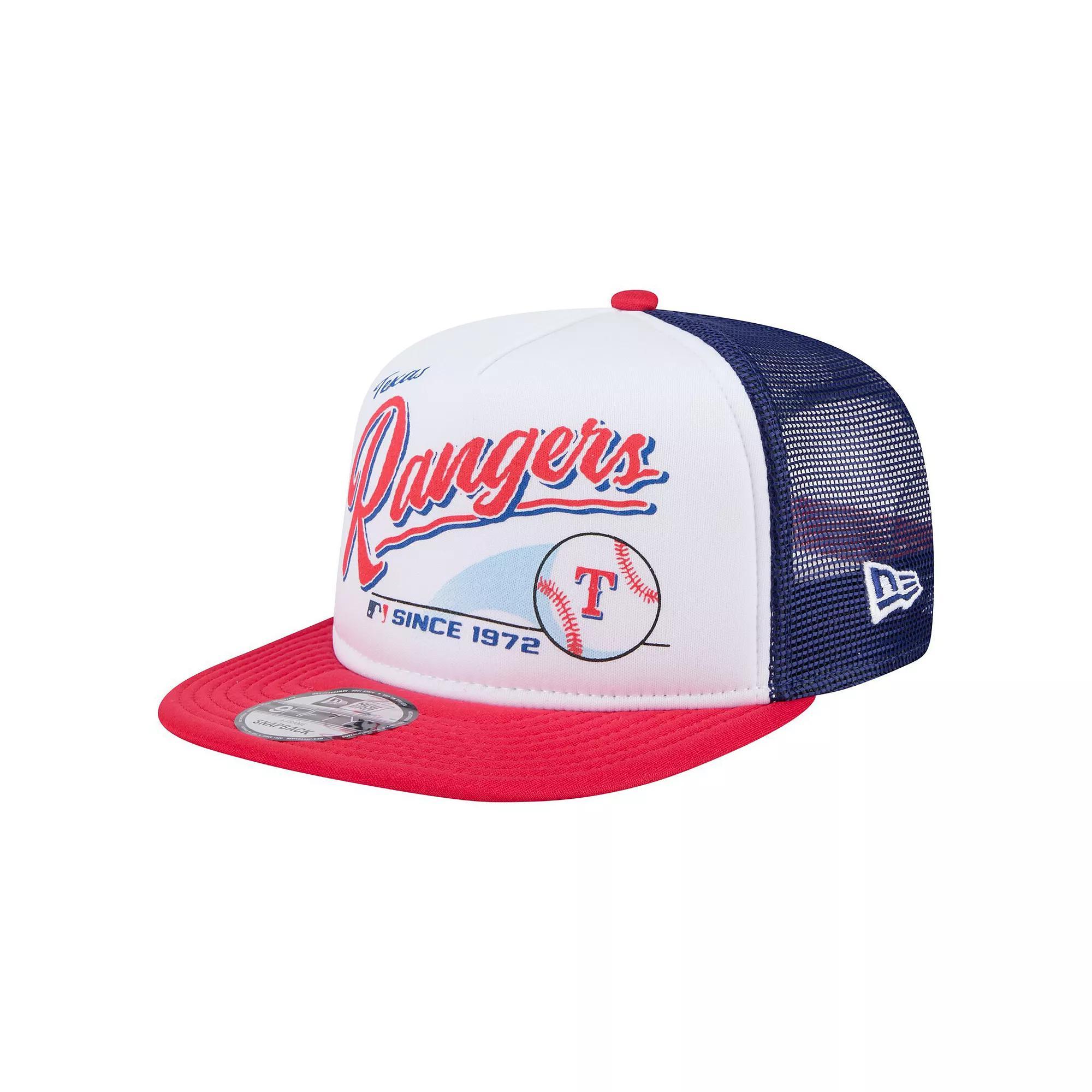 Men's New Era White/Red Texas Rangers Retro Script Trucker 9FIFTY Snapback Hat Product Image