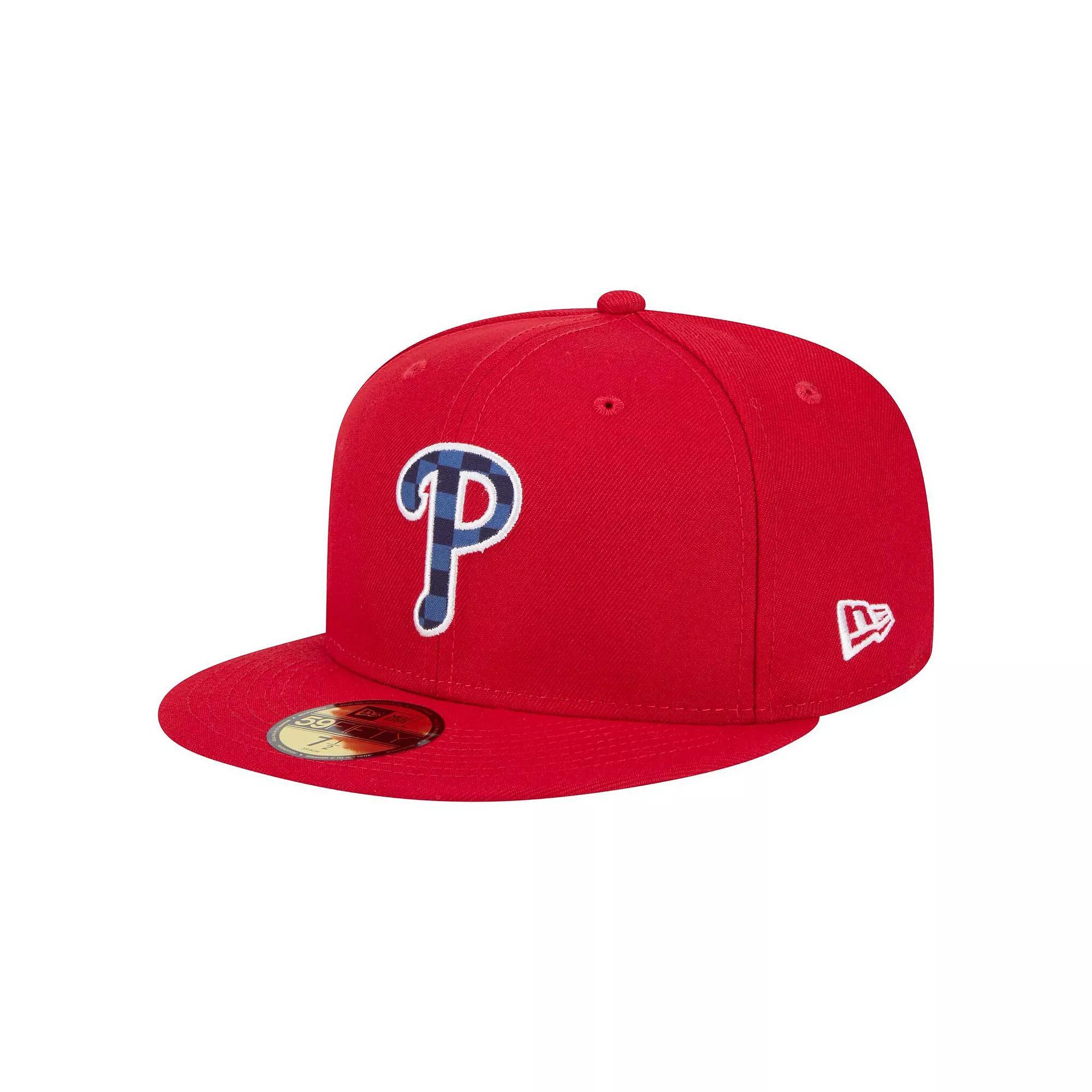 Men's New Era Red Philadelphia Phillies Checkered Undervisor 59FIFTY Fitted Hat,  Product Image