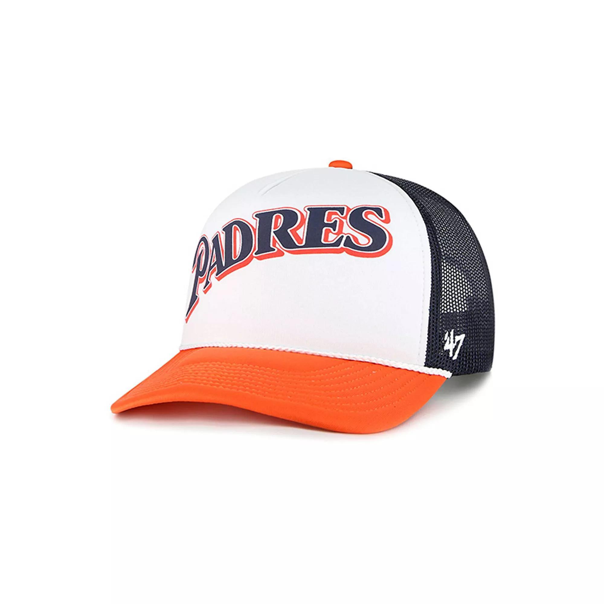 Men's '47 White San Diego Padres Foam Front Script Trucker Snapback Hat Product Image
