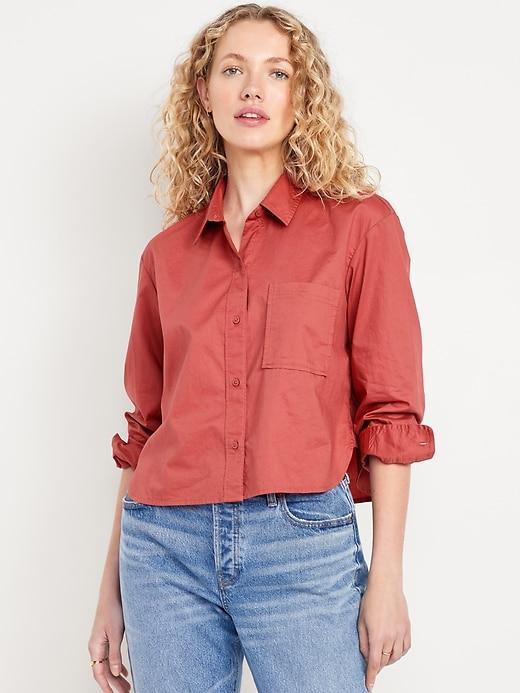 Button-Down Oxford Crop Shirt Product Image