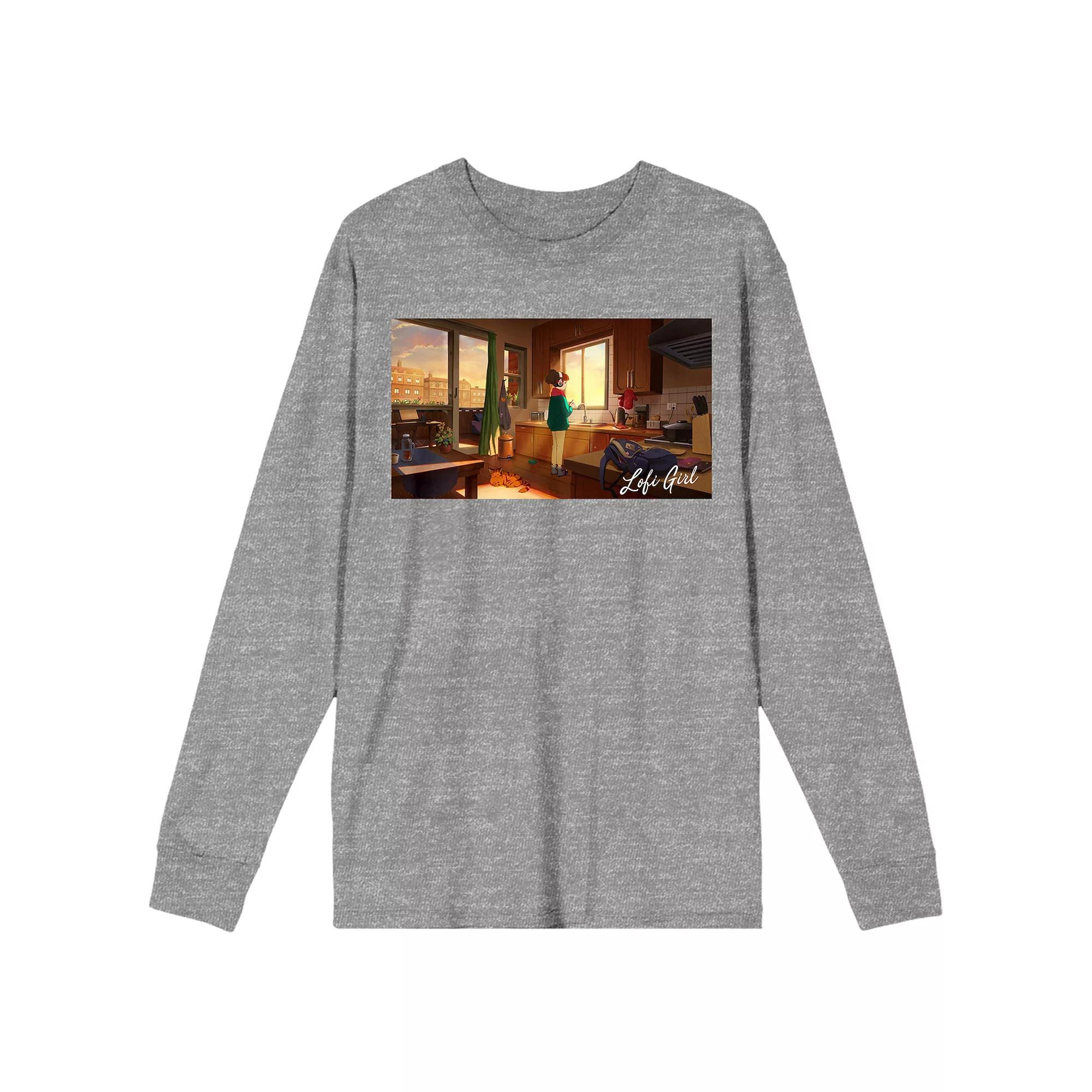 Juniors' LoFi Beats Girl Coffee Time Long Sleeve Graphic Tee, Women's, Size: Small, Gray Product Image