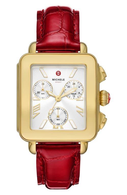 Deco Sport 18K Gold-Plated Ruby Red Leather Watch Product Image