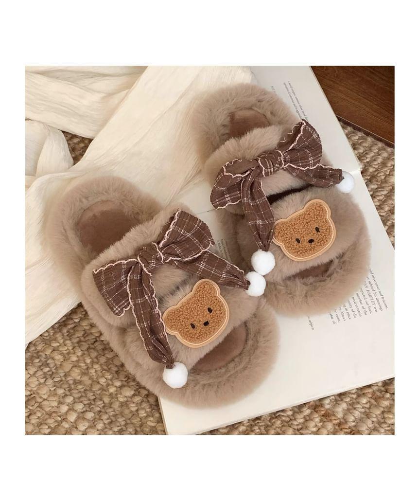 Bear Applique Fluffy Slippers Product Image