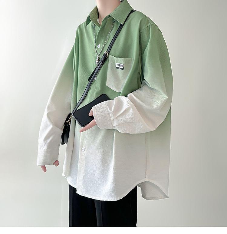 Long-Sleeve Gradient Button-Up Shirt Product Image