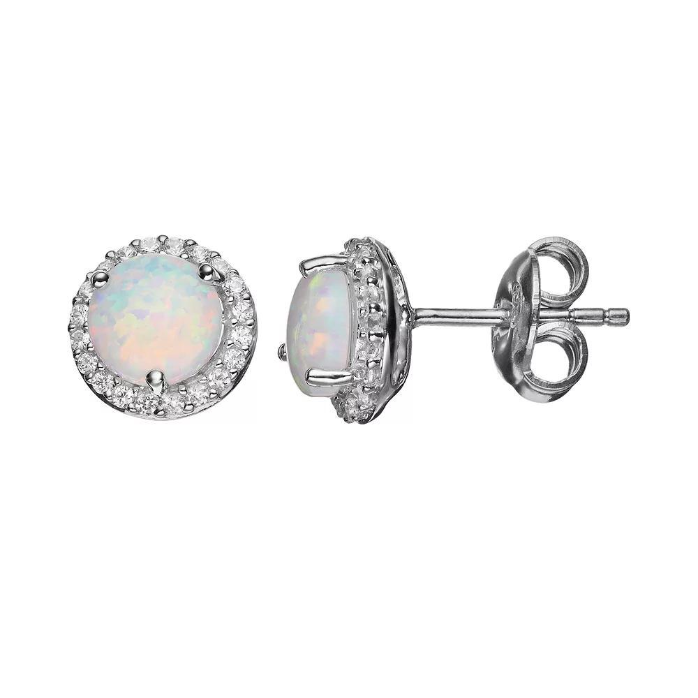 Classic Treasures Lab-Created Opal and Lab-Created White Sapphire Sterling Silver Halo Stud Earrings, Women's Product Image