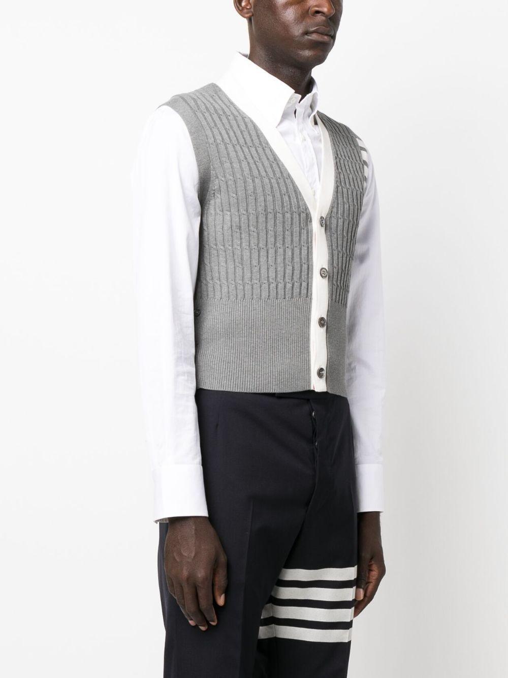 THOM BROWNE V-neck Knitted Waistcoat In Grey Product Image