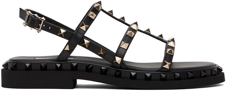 VALENTINO GARAVANI Black Rockstud M-way Platinum Studs Sandals Product Image