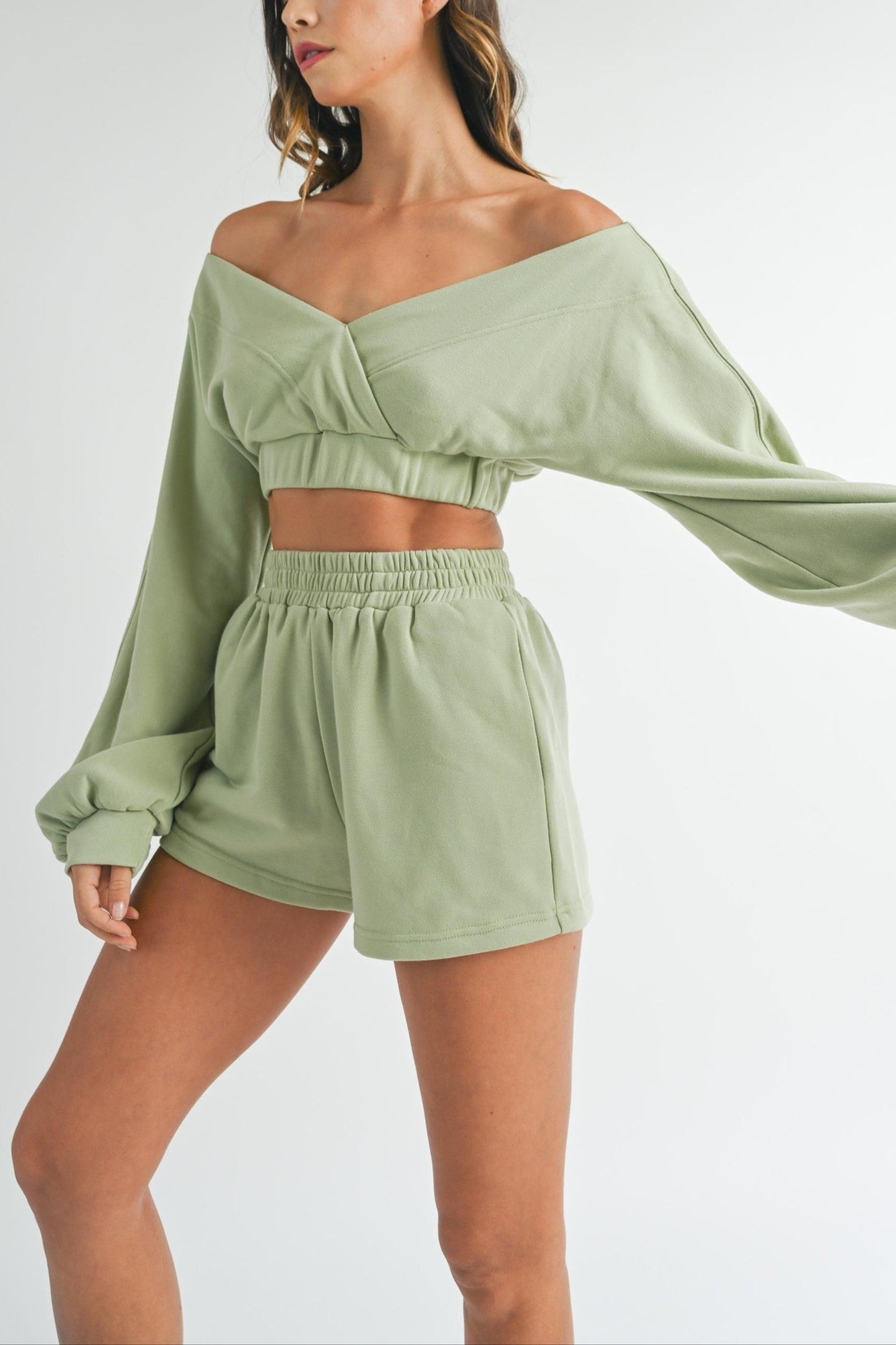 Off Shoulder Crop Top & Shorts Set Product Image