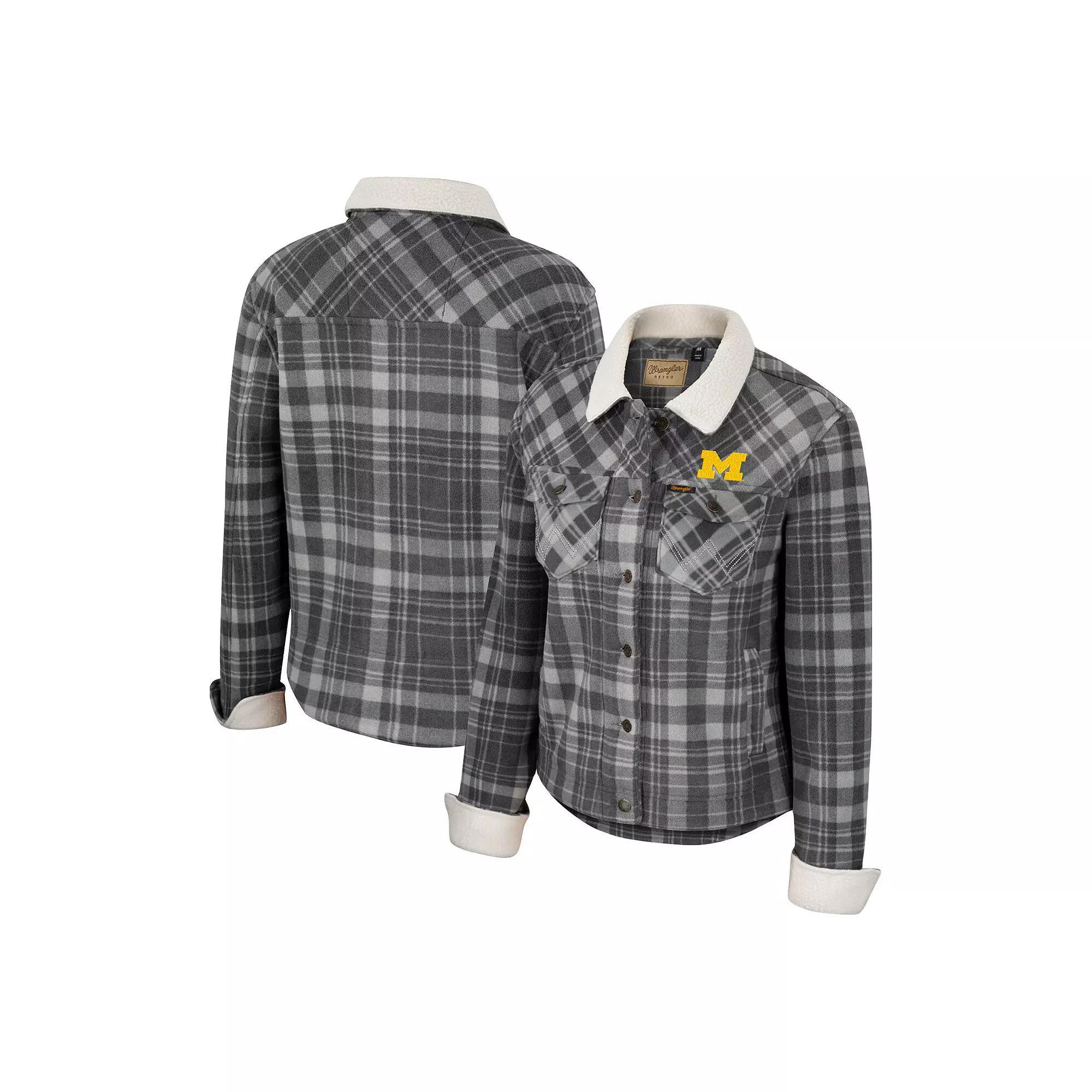 Women's Colosseum x Wrangler Charcoal Michigan Wolverines Plaid Polar Fleece Button-Up Jacket,  Product Image