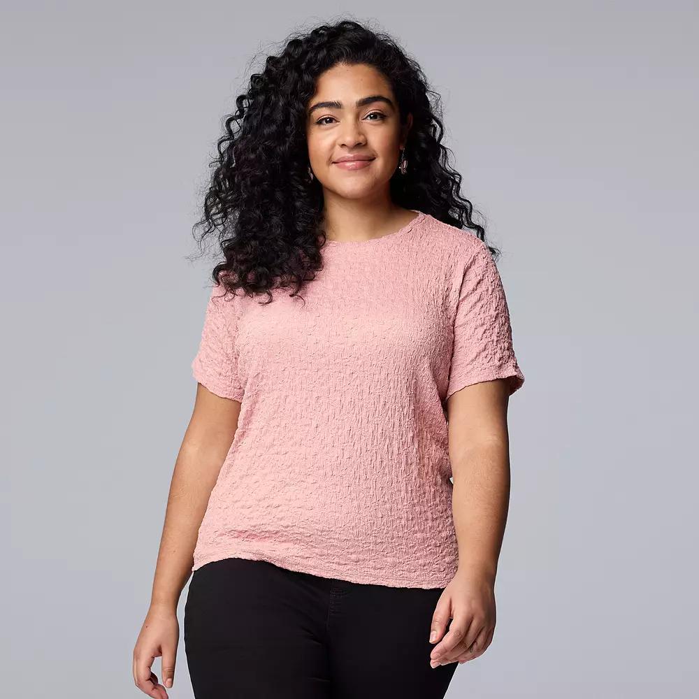 Plus Size Simply Vera Vera Wang Textured Tee, Women's, Size: 1XL, Pink Nouveau Product Image