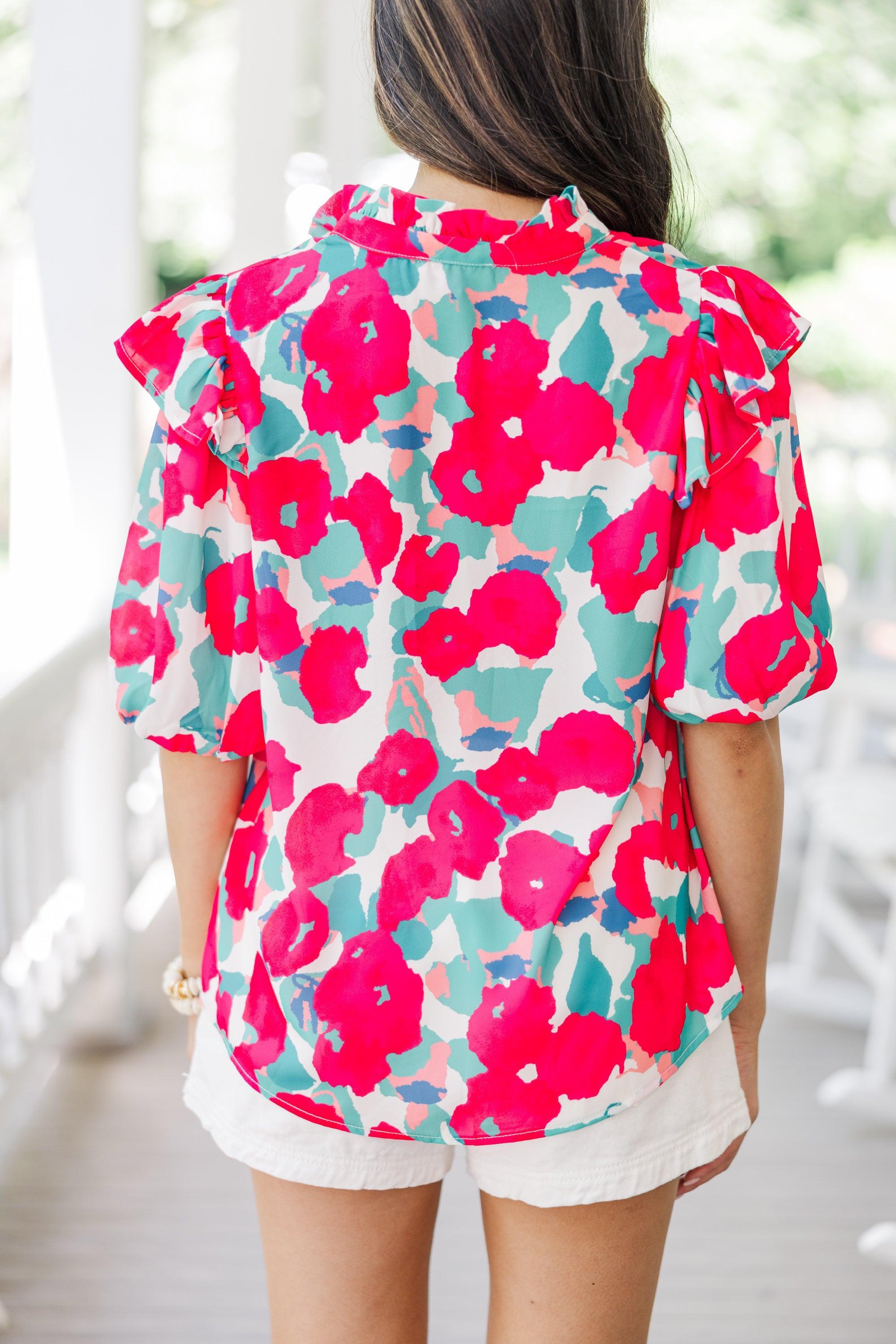 Keep Their Attention Hot Pink Floral Blouse Female Product Image