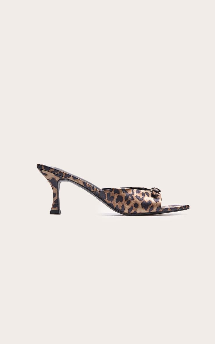 Leopard Bow Strap Low Heel Open Toe Mules Product Image