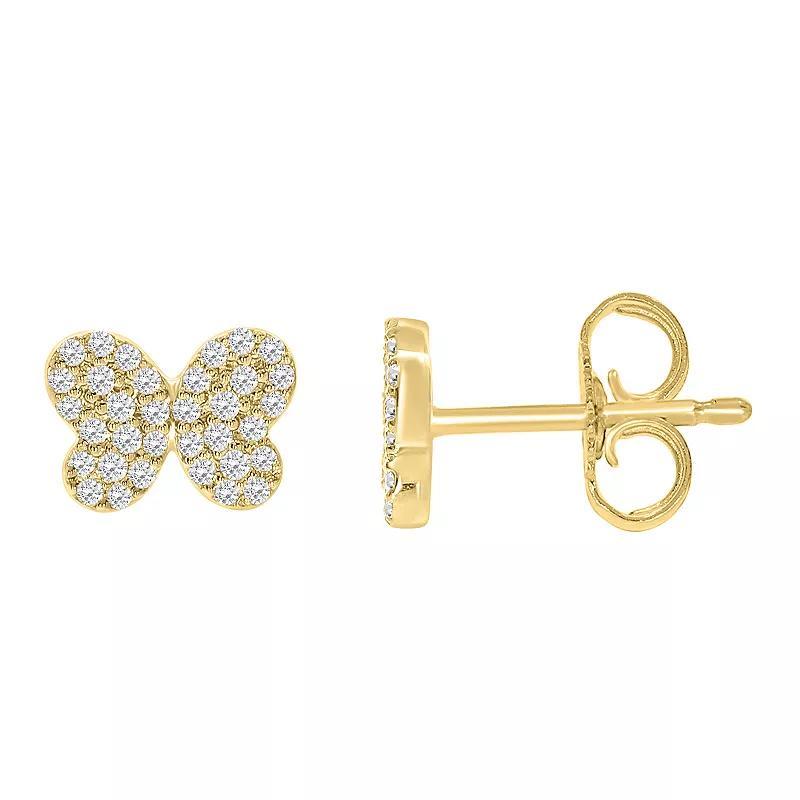 Sterling Silver 1/5 Carat T.W. Diamond Butterfly Stud Earrings, Womens, Gold Tone Product Image