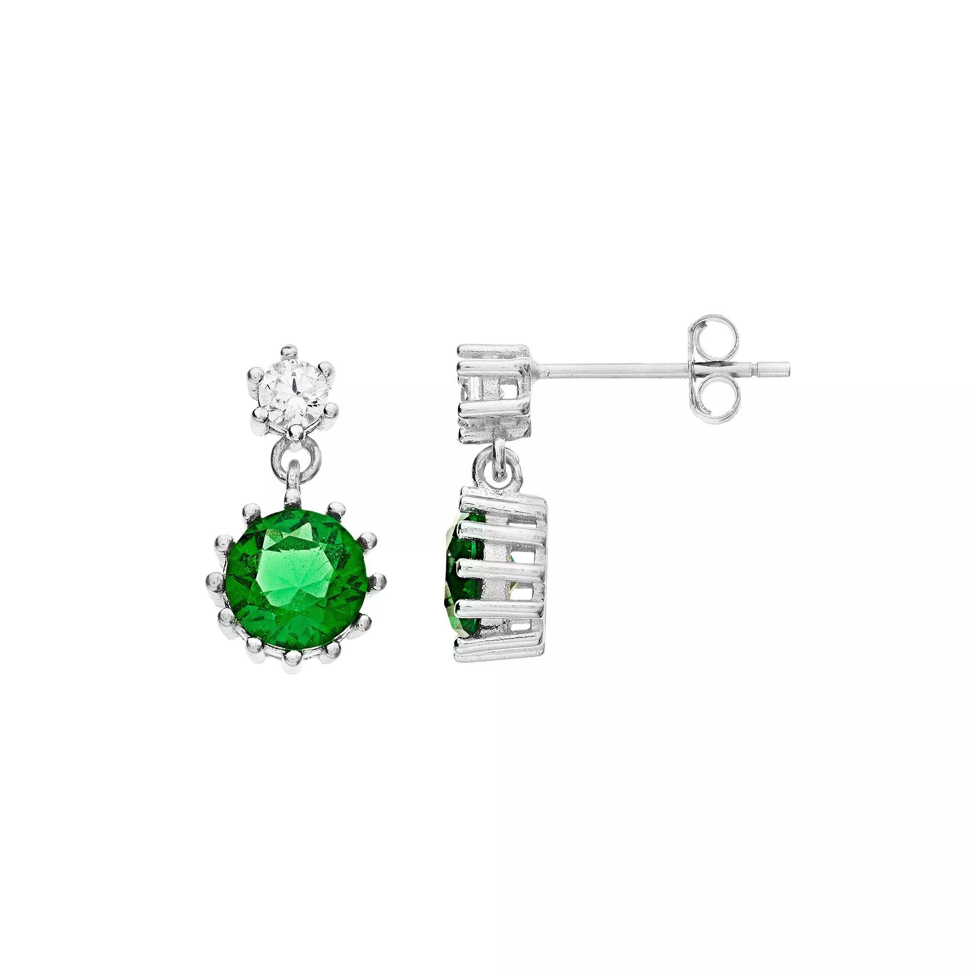 Sterling Silver Green Cubic Zirconia Drop Earrings, Women's Product Image