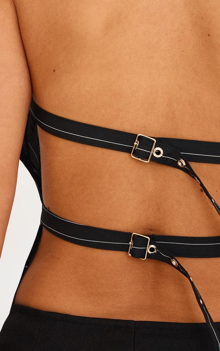 Black Pinstripe Backless Belt Long Top Product Image